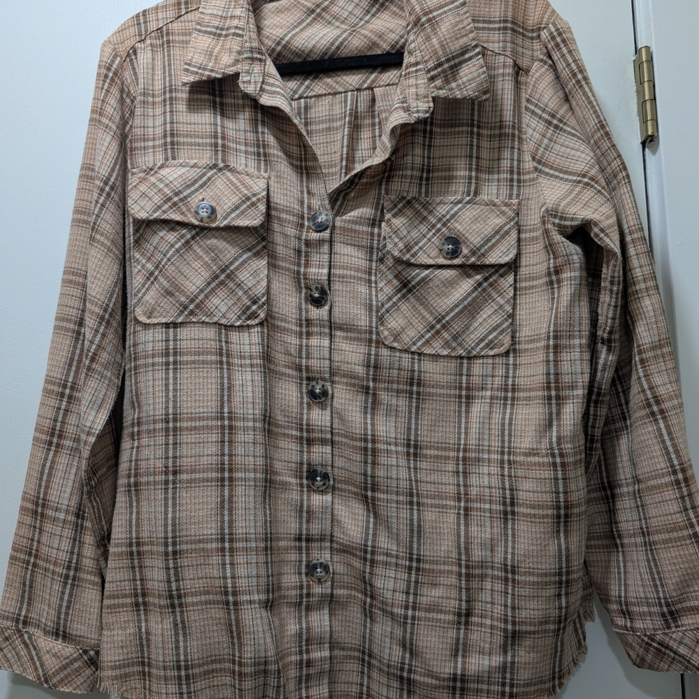 Democracy Brown and Orange Plaid Shirt